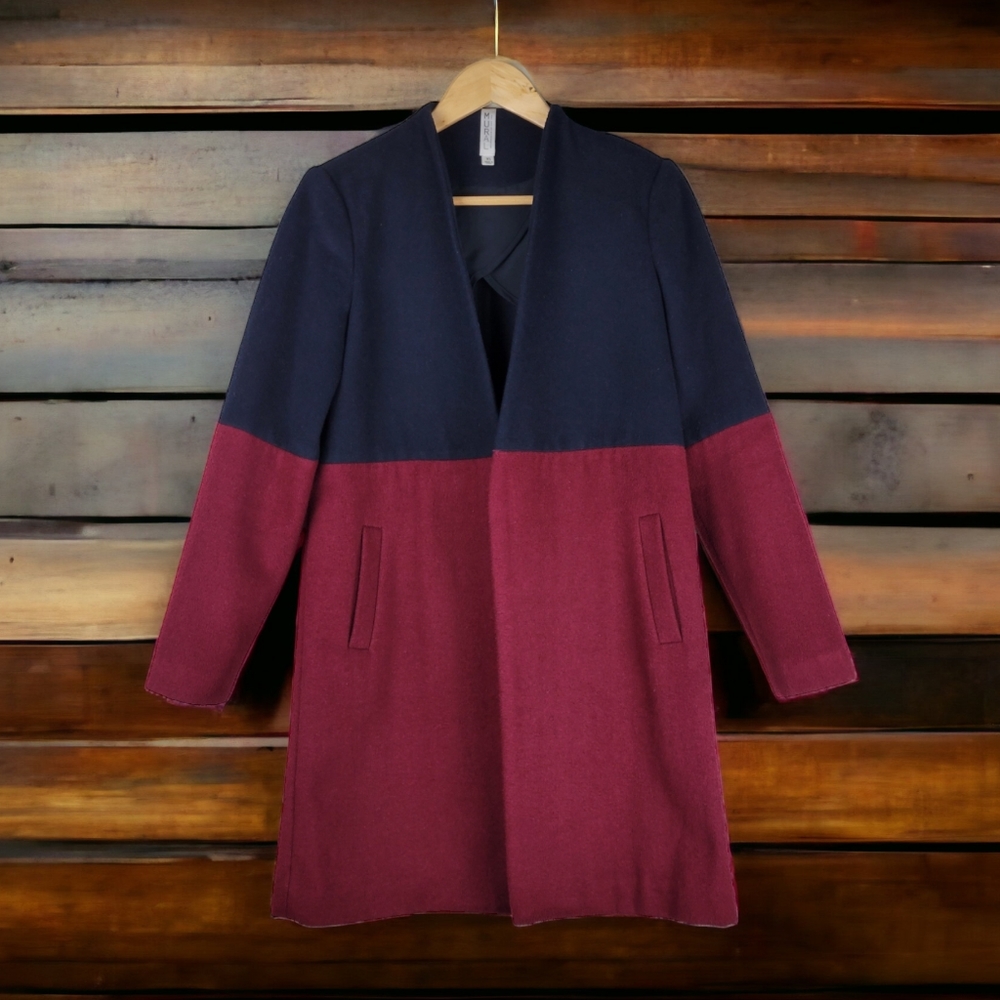 MURAL Wool Colorblock Women's Collarless Open Front Coat